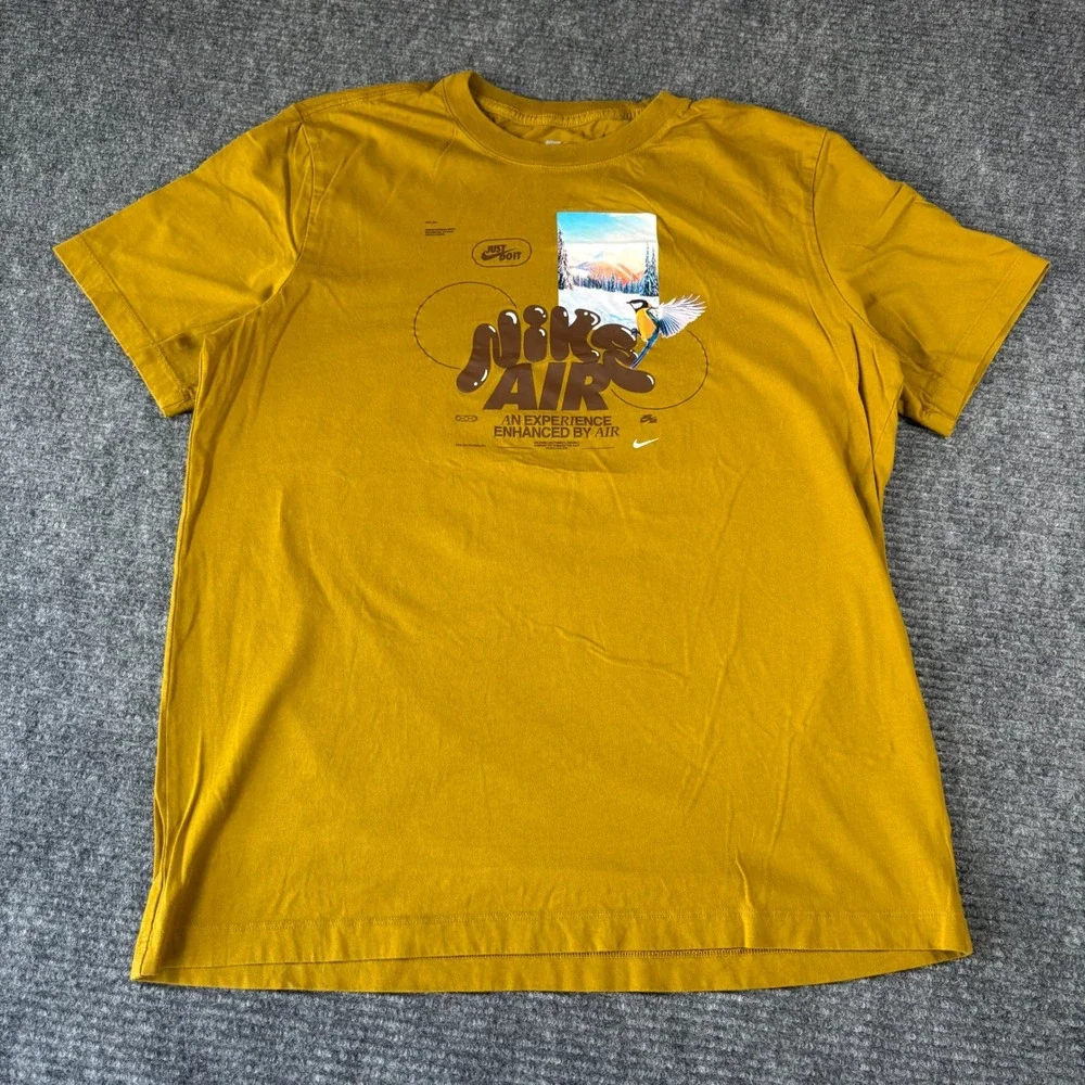 Nike Air Mens Graphic T-Shirt Gold Mustard Yellow Bird Nature Large 4345
